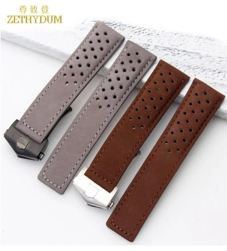 Genuine Leather Bracelet 22mm Watchband watch strap for wrist watches brown gray breathable Watch band accessories fold buckle6152660