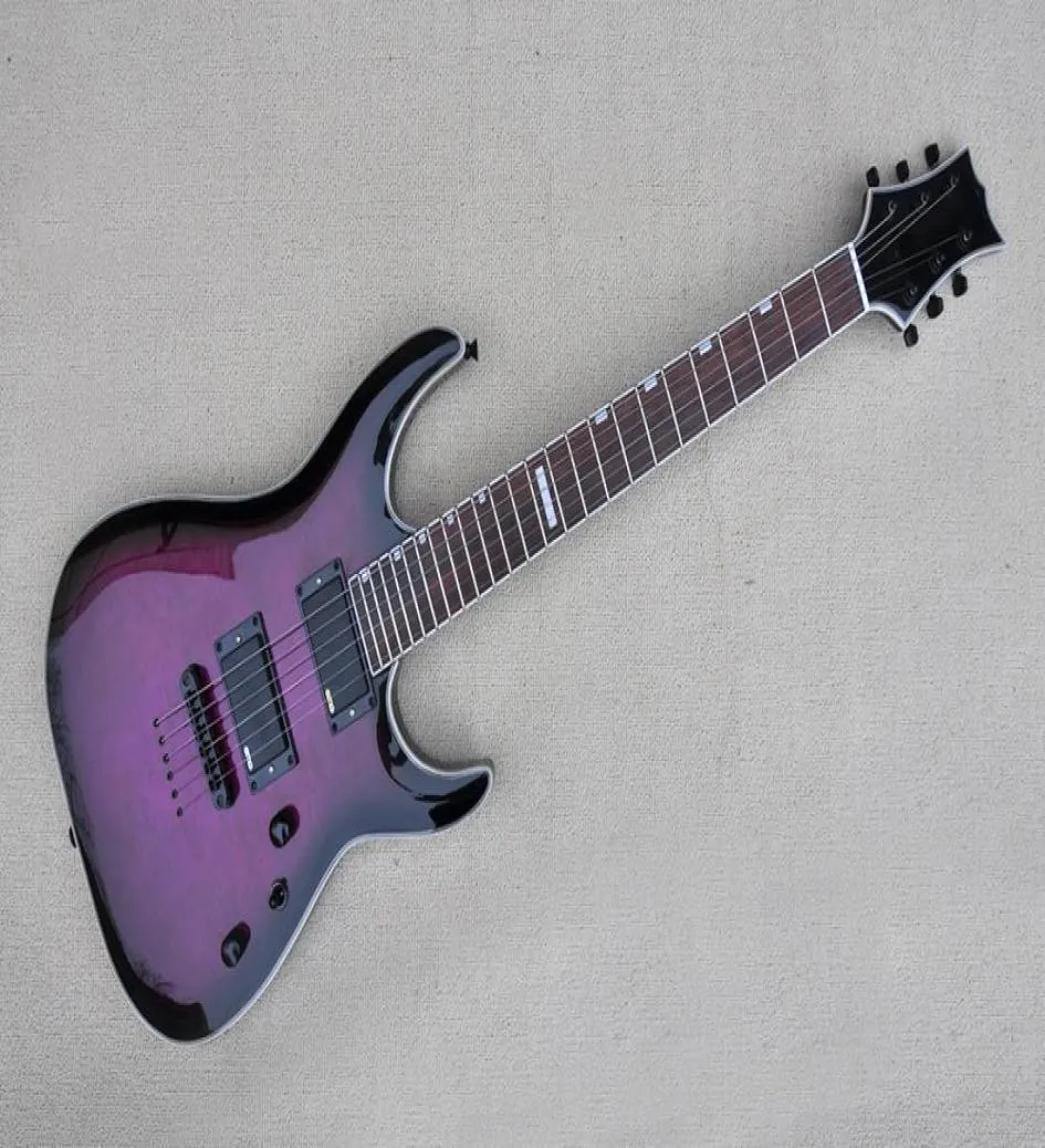 工場出荷時の光沢のある紫色の紫色のエレクトリックギターは、ボディブラックハードワレロースウッドフレットボードを介したストリングを備えたカスタマイズされています5669912
