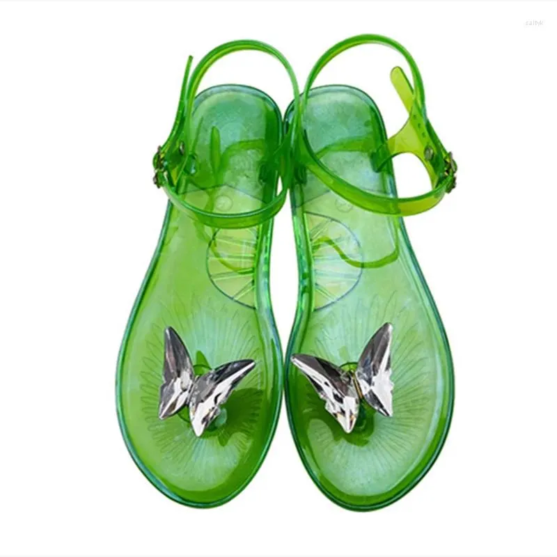 Sandaler Girls Clear Green Purple Buckle Strap PVC Jelly Casual Thongs Low Price 25cm 35-41 Färgglada fjäril Summer Zoris Shoes