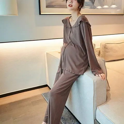 Dresses Confinement Spring Autumn Postpartum Pamas for Pregnant Women Plus Size Breastfeeding Pregnancy Maternity Home Suits