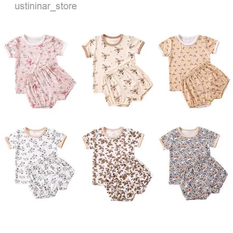 Rompers 2pcs vêtements d'été de bébé ensembles floraux ensembles de manches courtes