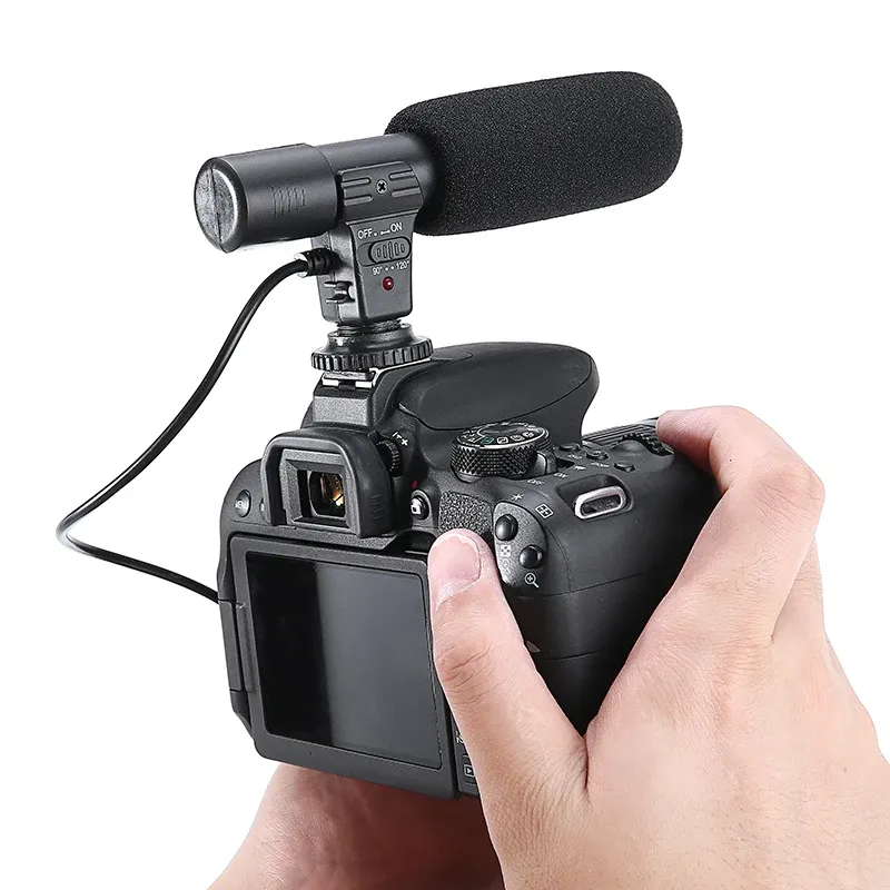 Microfones mais novos microfones de estéreo externo de 3,5 mm com baterias para câmera de câmera DSLR da Canon Nikon DS