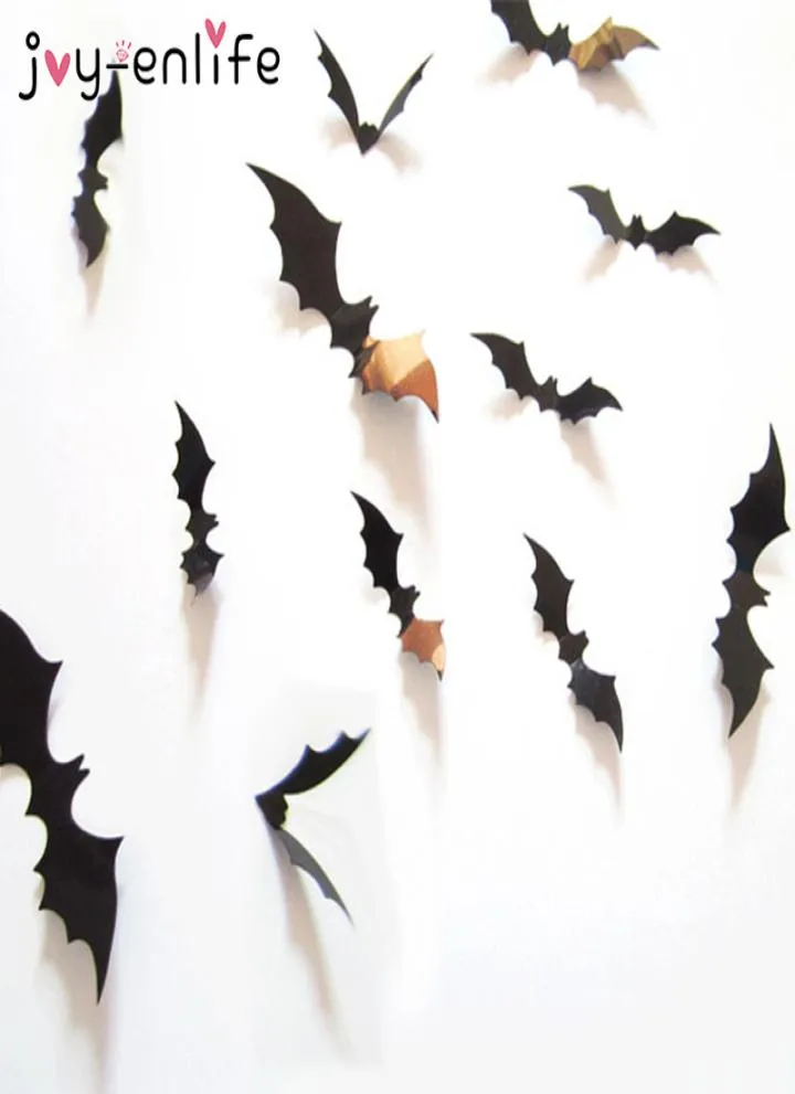 Halloween Decoration 12pcs 3D Black PVC Bat DIY Decor Wall Sticker Halloween Party Bar Decals Scary Halloween Party Decoration5820292