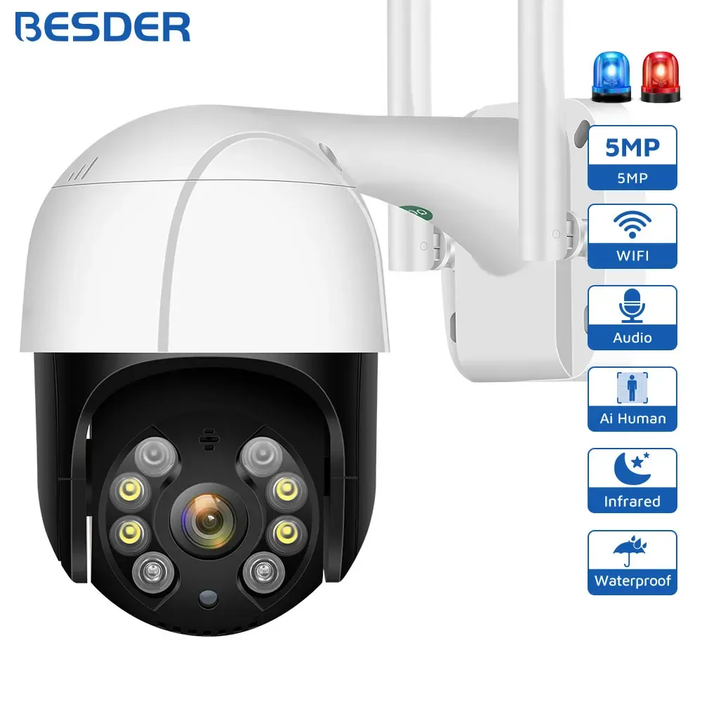 CAMERA 5MP H.265+ Tracciamento automatico PTZ CAMERA IP Wifi IP Outdoor 1080p HD 3MP Camera WiFi Audio wireless AI Human Detect Security CCTV Camera