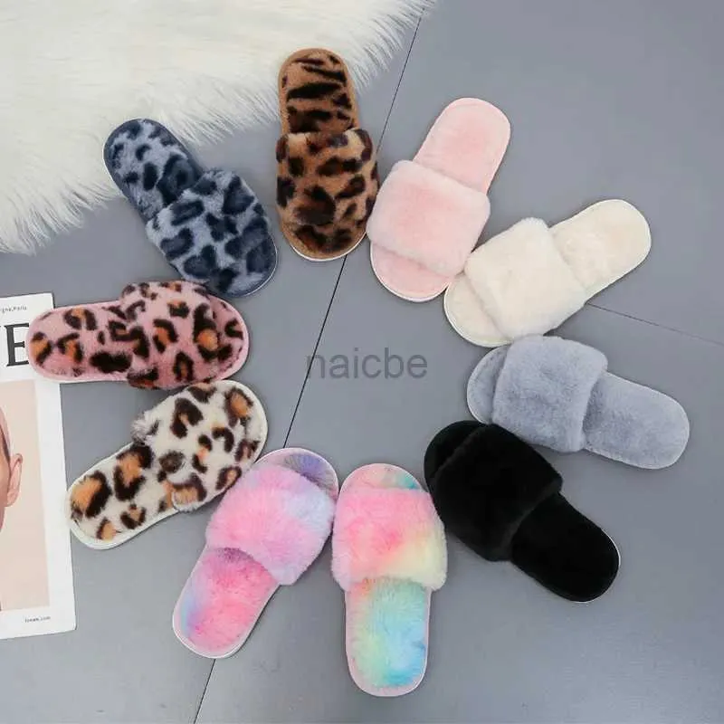 Slipper Kids Slippers Faux Fur Child Girls Girls Plaises Plaises à la maison Chaussures d'enfants intérieurs Plat Kid Kid Baby Chaussures For Girls Boys 2449