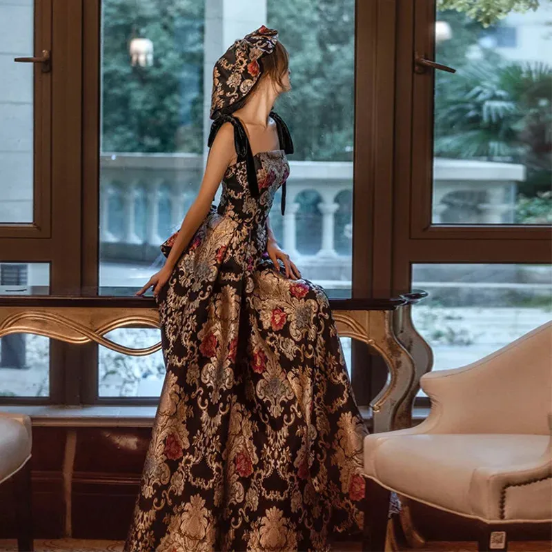 Jacquard Fabric Spaghetti Strap A-line Vintage Evening Dress Floor-Length  Plus Size from Dhgate Runway Dresses - price 110.89