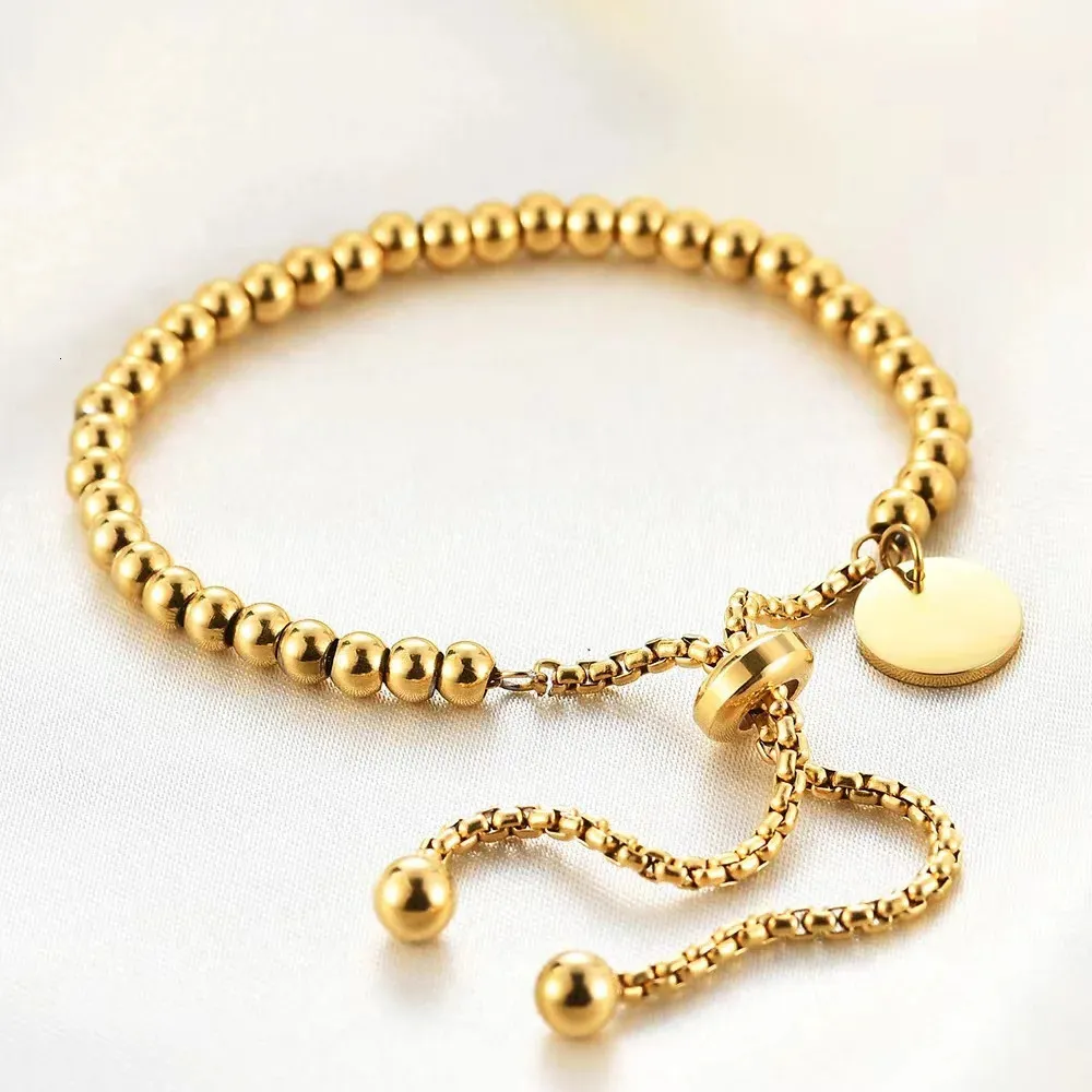 Fashion 18K Gold Plated Beaded Steel Adjustable Bracelet Luxury Bracelets for Women Party Jewelry Gifts 240318