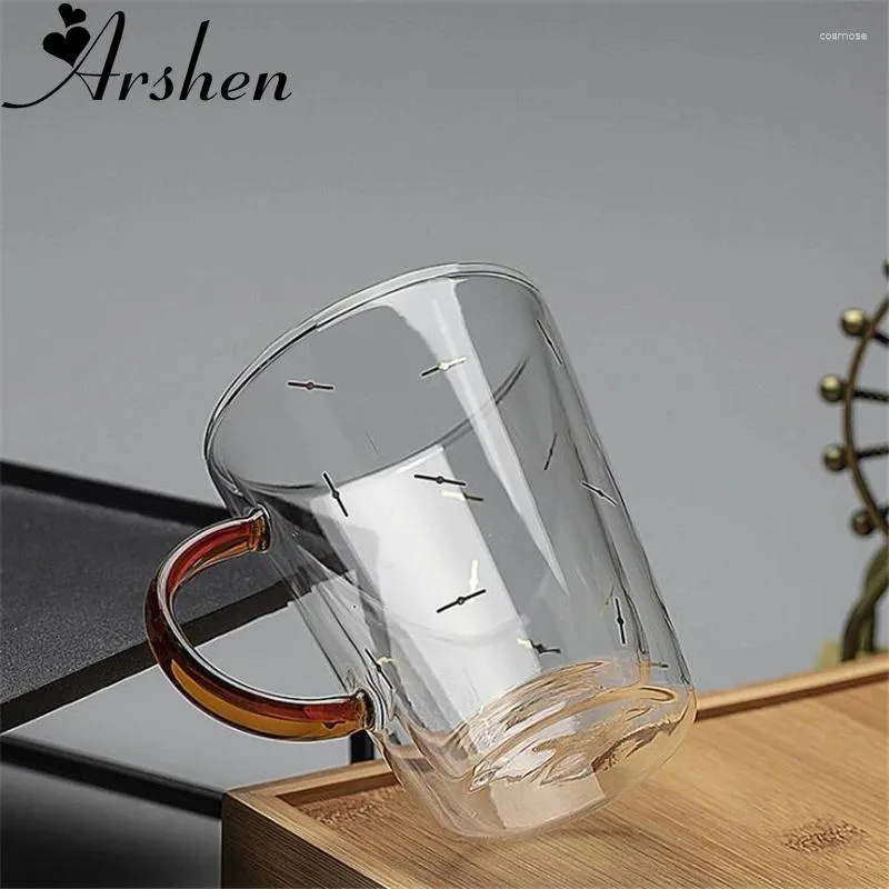 Cups Saucers Arshen Est 350ml Double Wall Glass Coffee Mug Heat-resistant Milk Juice Tea Mugs Breakfast Glassware Drinkware Cup