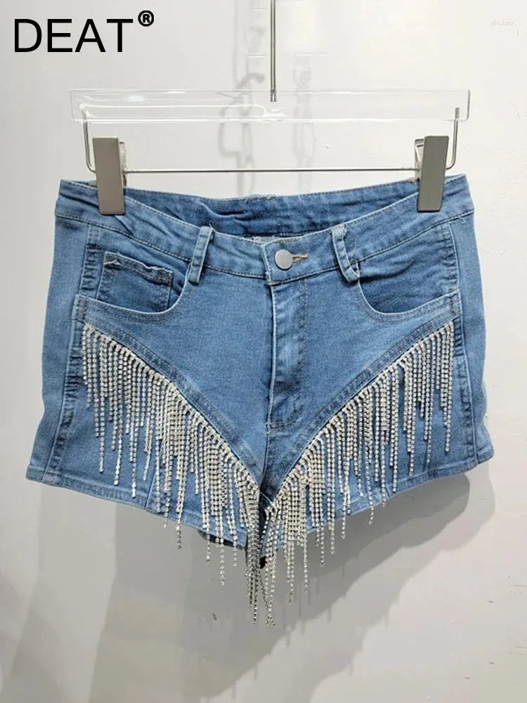 Jeans de jeans pour femmes shorts de taille basse diamants tassel patchwork slim stret stret court pantalon 2024 fashion printemps 29L7256