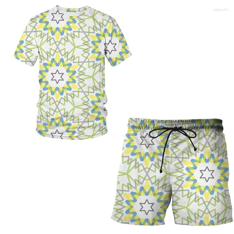 Herrspår 2024 Japansk stil 3D -tryck Svettdräkt 2 -stycken Set män Kort ärm T Shirt Beach Shorts Casual Tshirt kläder