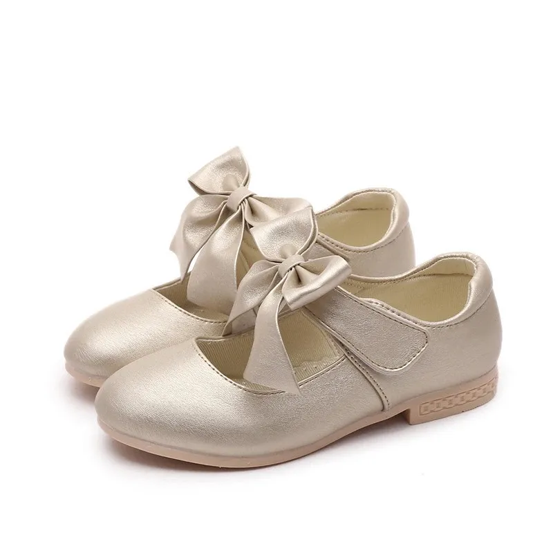 Sneakers Children Bowknot Wedding Party Princess Shoes For Big Kids Girls White Pink Gold Dance Dress Shoes 5 6 7 8 9 11 10 12 Years old