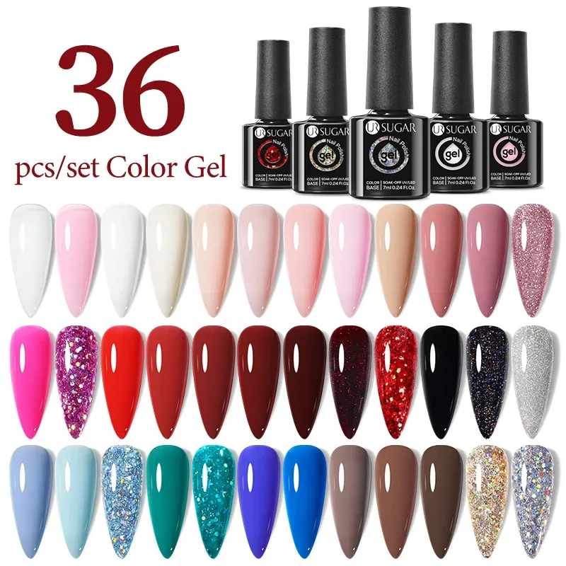 KITS Ur Sugar Set Gel Gel Glitter Gel Gel Gel Policone 7ml Pink Nude Nail Art Manicure Semi Permanente Immergiti dalla vernice