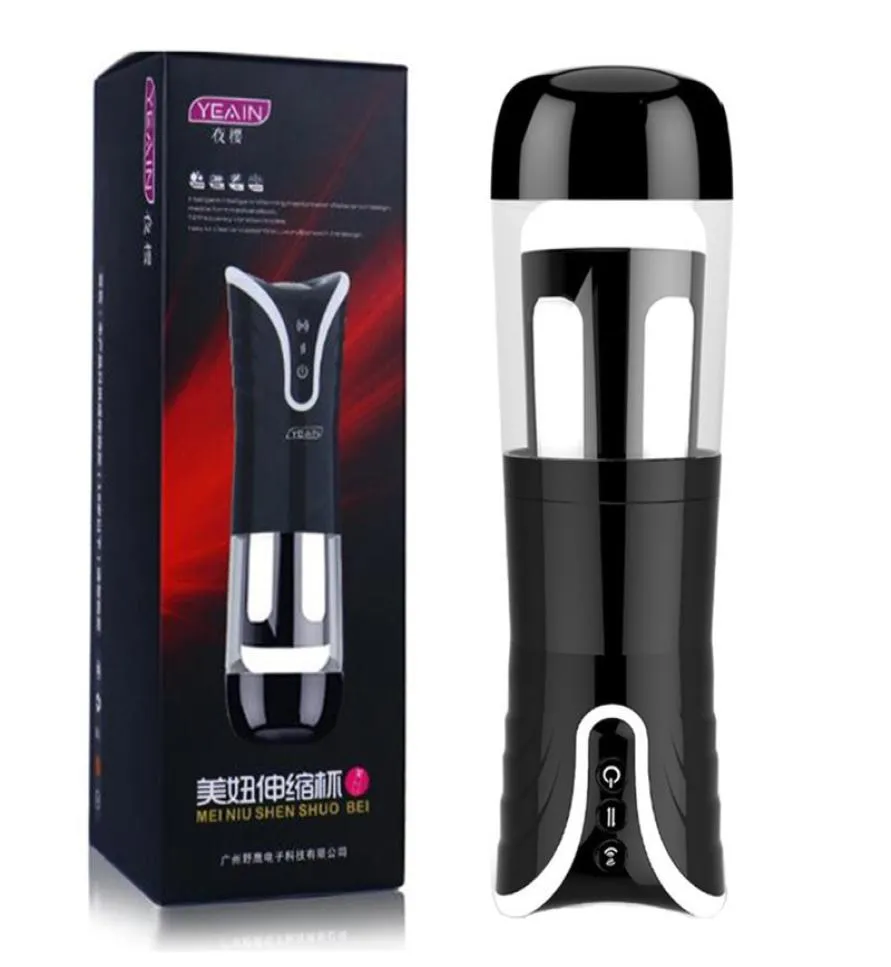 Nya automatiska teleskopiska sugande röstsex Machineartificial Vagina Real Pussy Electric Man Male Masturbator Cup Sex Toys For Man Y199658829