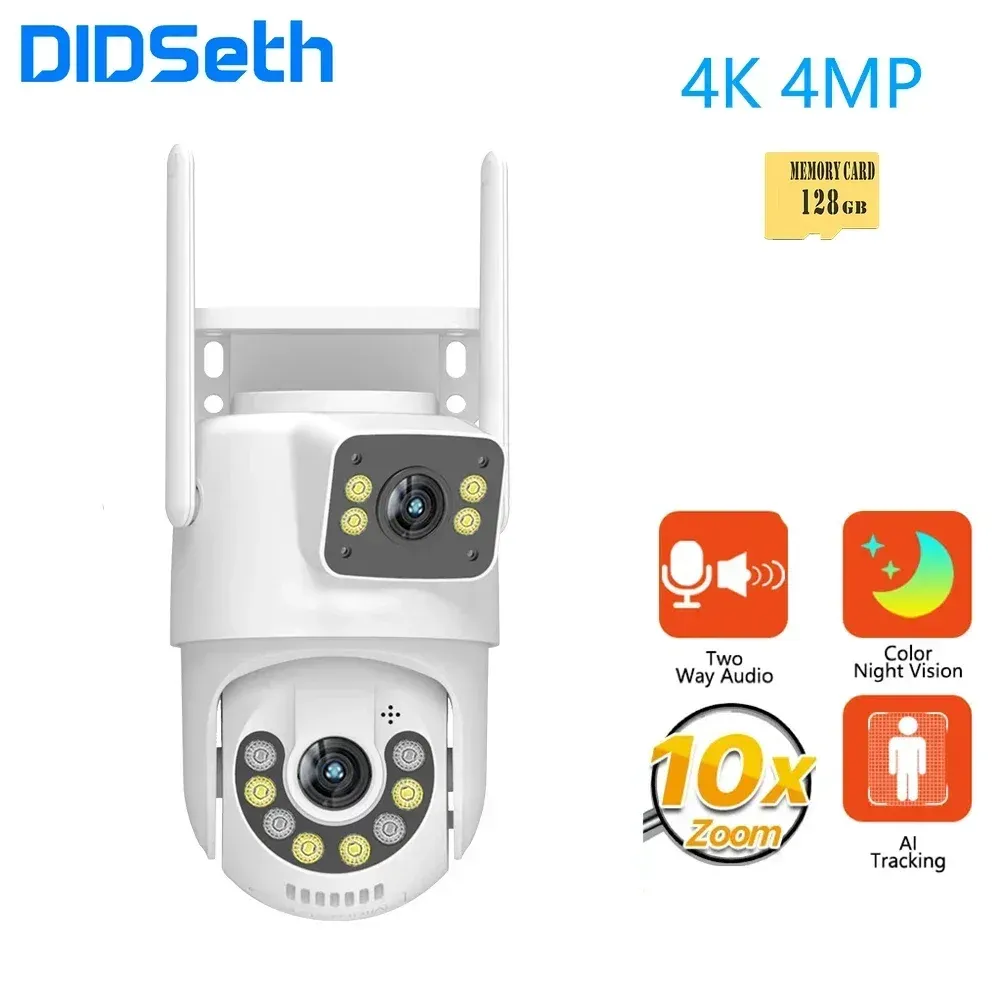 Kamery Didseth 4MP Wi -Fi PTZ Camera Duallens Nadzór wideo kamera IP Kamera Nocna wizja Kamera ulica Street Outdoor CCTV Cam