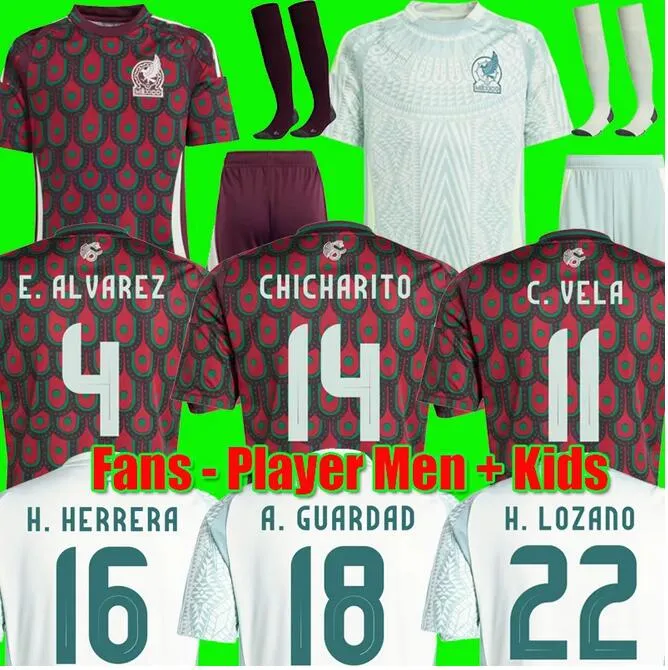 Mexico 2024 2025 Soccer Proteys Women Uniforms Movified Movileder Moving Fans Player Player الإصدار 24 25 Chicharito G.DOS Santos Camisetas Men Set Kids Kit Toilling Shirts FHG