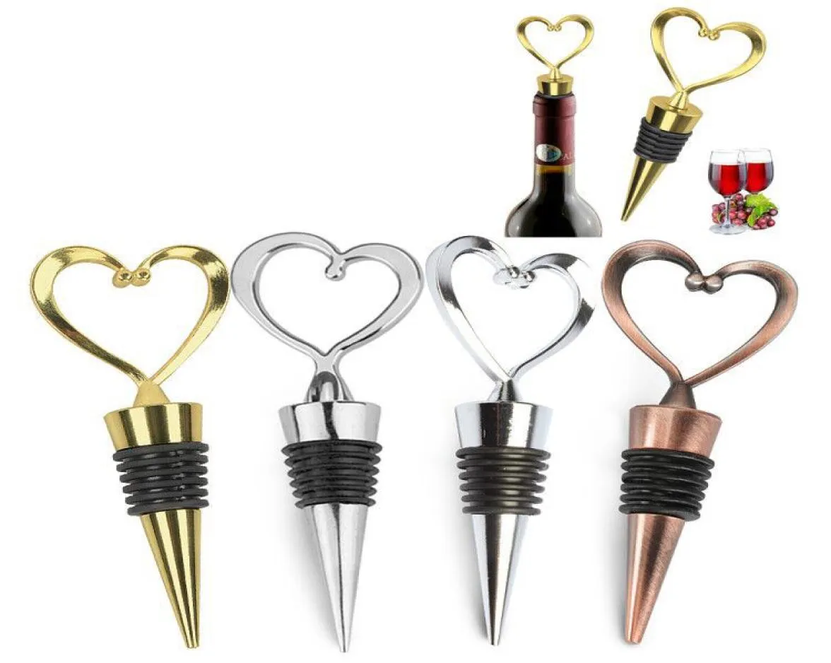 Rose Gold Silver Elegant Heart Lover Shaped Red Wine Champagne Metal Wine Bottle Stopper Valentines For Wedding Gifts8317611