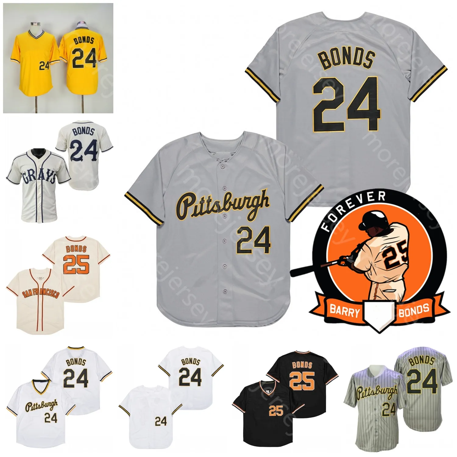 Barry Bonds Jersey 24 25 Vintage Cream Yellow Black Wit Pinstripe Pullover Person Patch Grootte M-3XL