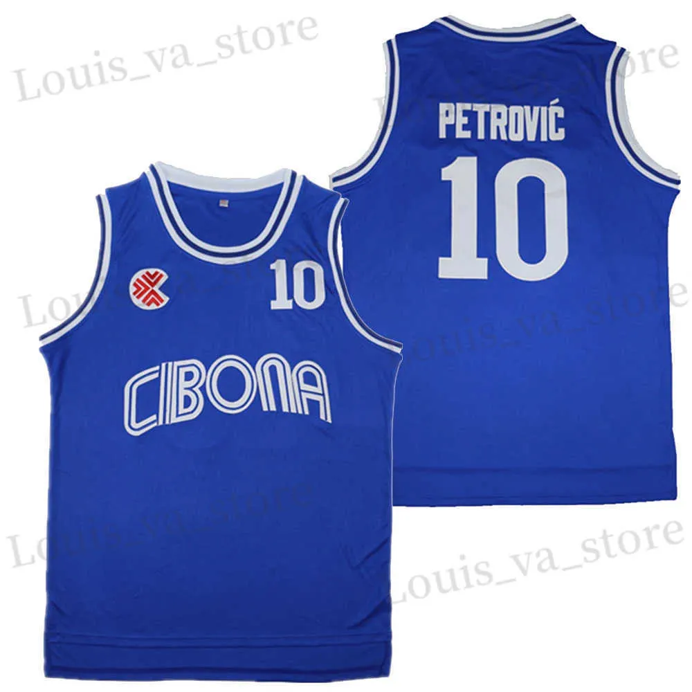 Mäns T-shirts baskettröjor Cibona 10 Petrovic Sewing Brodery billig högkvalitativ utomhussporttröja blå 2023 Ny sommar T240408