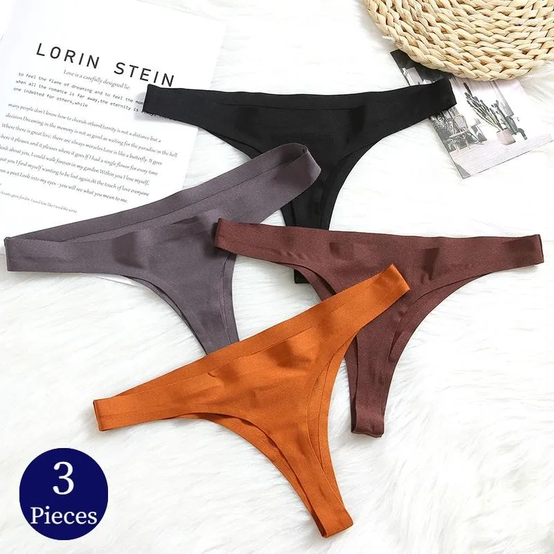 Women's Panties Giczi 3PCS Set Seamless Thongs Soft Silk Satin Woman Underwear Sexy Lingerie Fashion G-Strings Sport Cozy T-Back