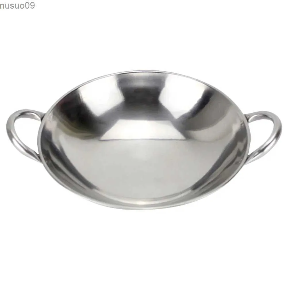 Pans 24/26CM Wok pot stainless steel household grille pot with double handle Chinese cooking frying pan gas potL2403