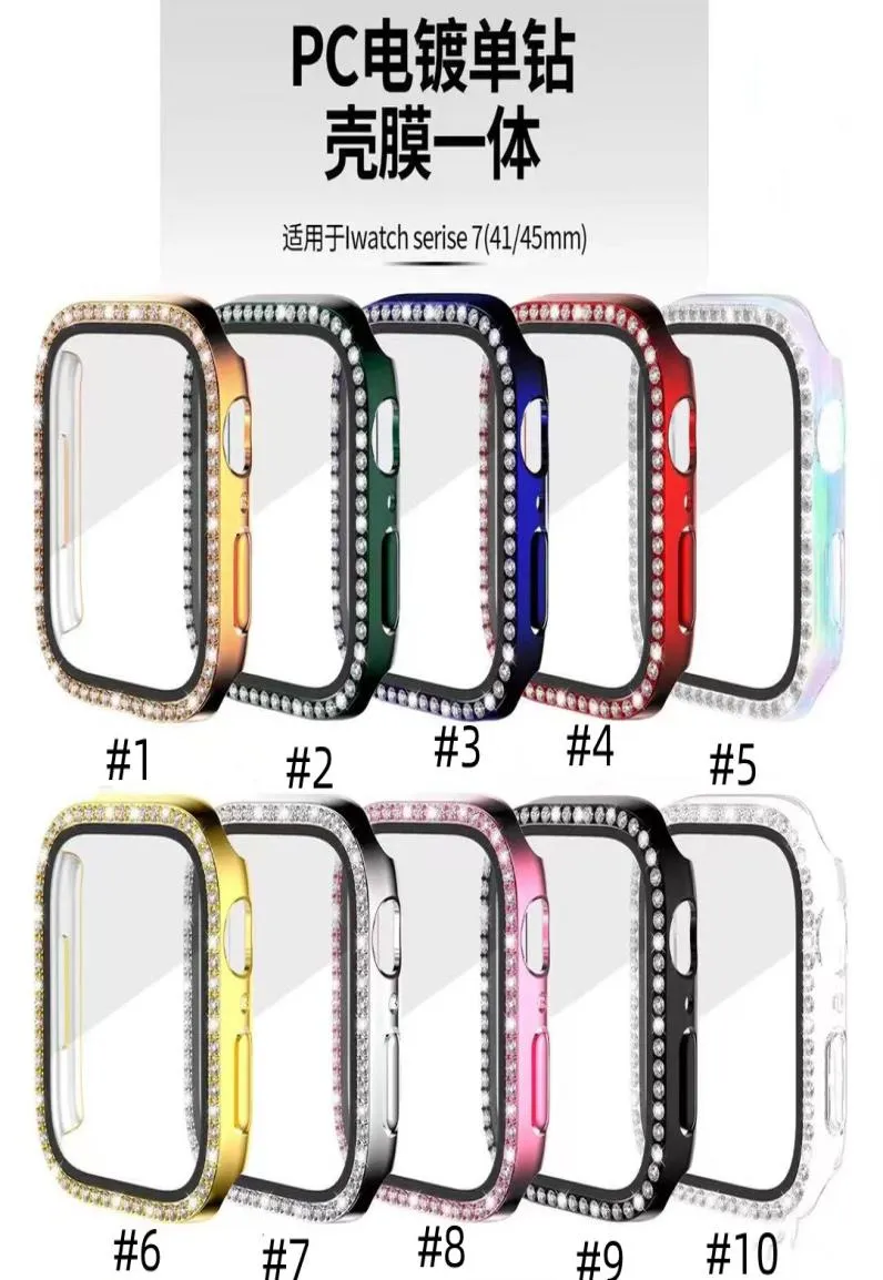 IWATCH 234567 38mm 40mm 42mm 44mm 41mm 45mm casessamgung7802796用のガラス付きダイヤモンドフル保護ケース