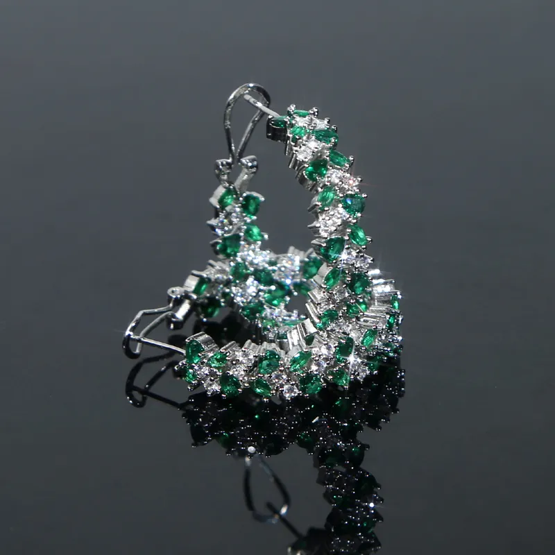 Luxe mode gemengd groene witte kleur ronde marquise 5a cz hoepel oorring ijs uit bling klassieke sieraden voor vrouwen