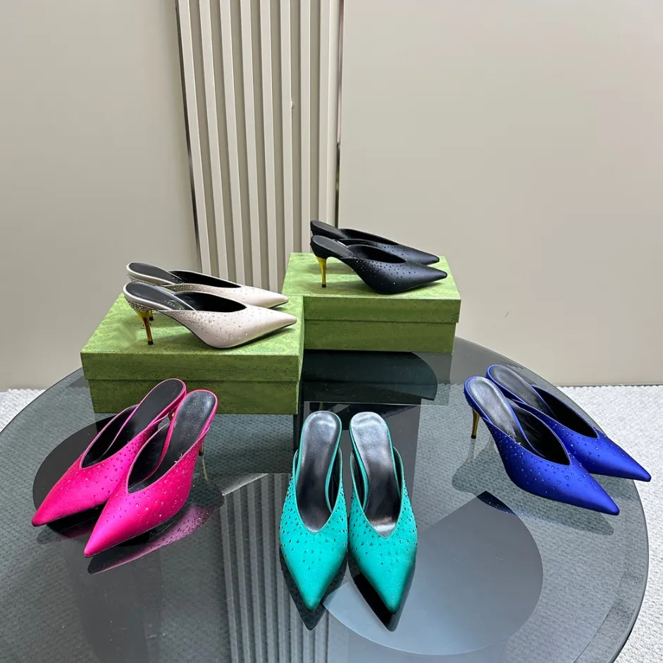 Designer de luxe Femmes sandales talon métal pantoufles pantoufles ramines minces hauts talons à la mode sexy chaussures tailles 35-39