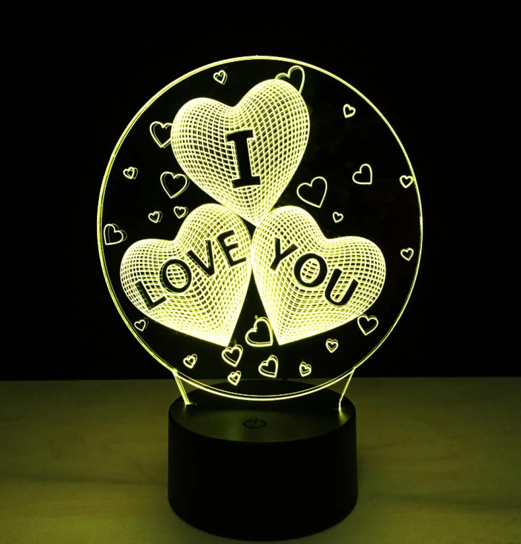 Lumières nocturnes 3D Lampe optique aime coeur je t'aime nuit Light DC 5V USB alimenté 5e batterie entier Drop7018254