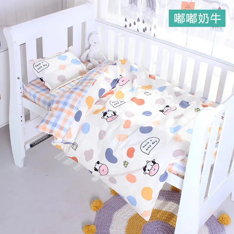 3Pcs Set born Baby Crib Bedding Sets Cotton Soft Cartoon Print Color Bedroom Bed Cot Linen Quilt Cover Case Sheets Pillow 240325