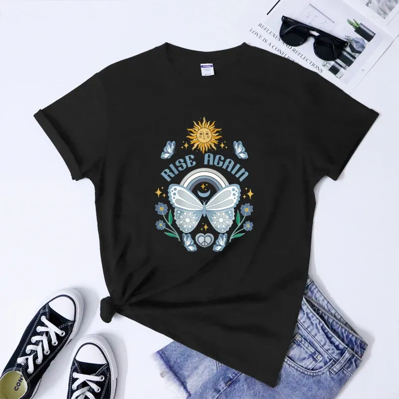 Frauen T-Shirts Groovy Rise Again T-Shirt Retro positive Inspiration T-Shirt Ästhetische Frauen psychische Gesundheit Bewusstsein T-Shirt Shirt