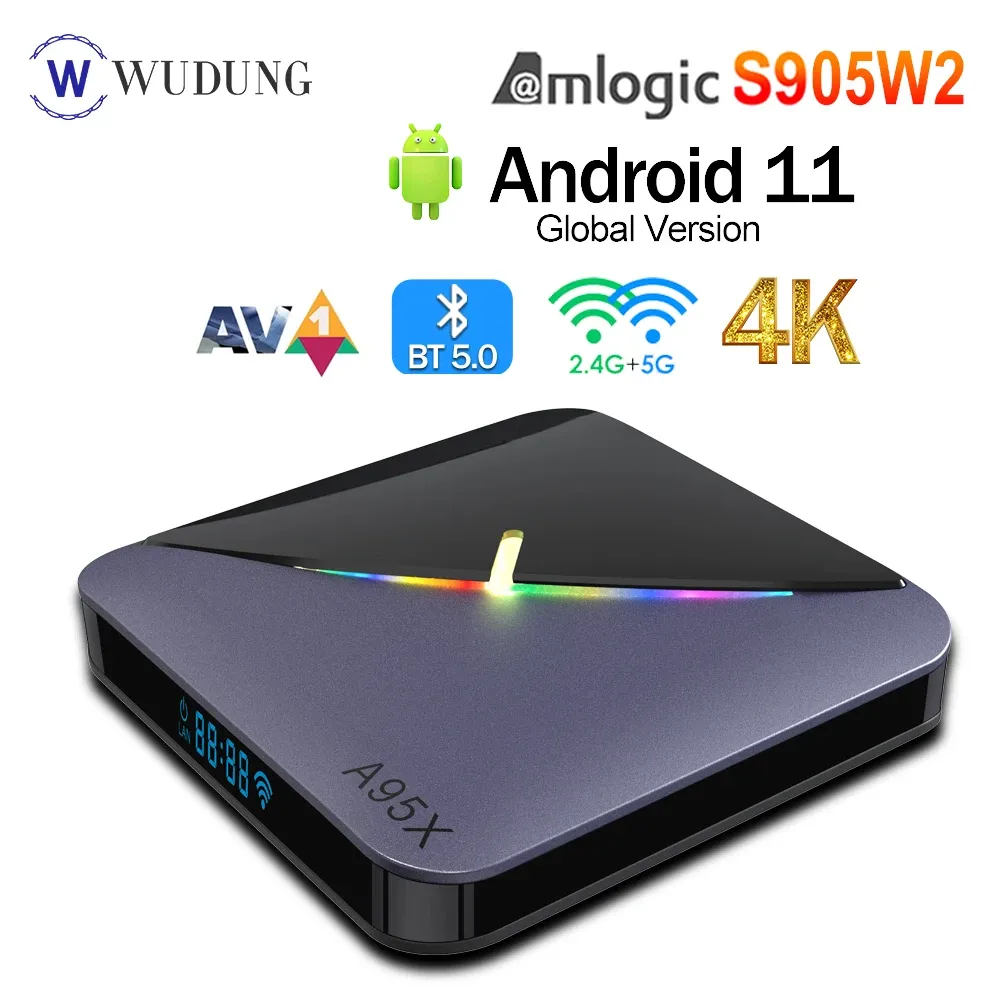 Box Smart TV Box Android 11 4K RVB Light AV1 2.4G 5GDUAL WiFi Wireless Media Player BT 5.0 USB RAM 32/64G A95X F3 Air II Set Top Box