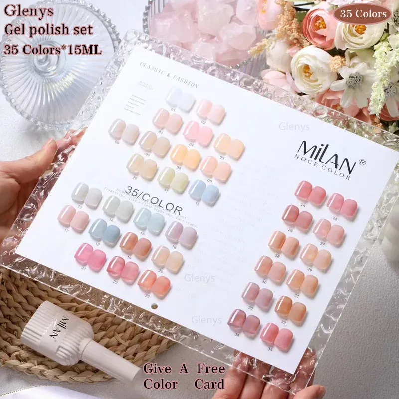 Polnisch Glenys 35 Farbe Blume Zweig Süße Pomelo Nagellack Klebeband Farbdiagramm für Nagel Salon Großhandel UV -Gel -Lernsatz 15ml