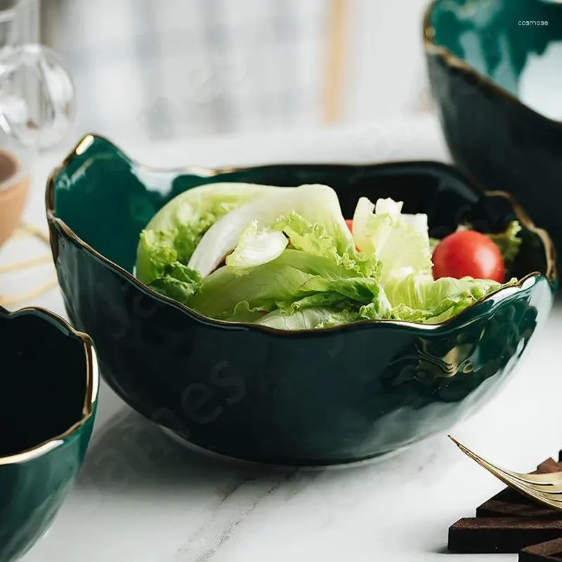 Bowls Gold Edge Creativity Bowl European Style Set Light Luxury Emerald Colour Soup Ceramic Salad Noodle Ramen Tableware