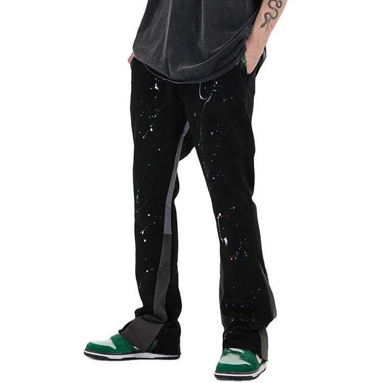 Niestandardowe męskie wysokiej jakości swobodne rozkloszowane spodnie joggera elastyczne pasy ułożone w stosy dresowe menu presy fitness spodnie