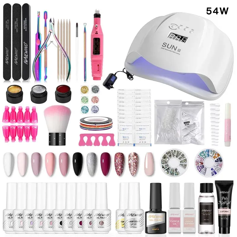 Dryers Nailwind Gel Achaness Conjunto para Manicure Arcylic Poly Nail Gel Kit com UV Lamp Lamp Lamp Unhas Acessórios Conjunto Profissional