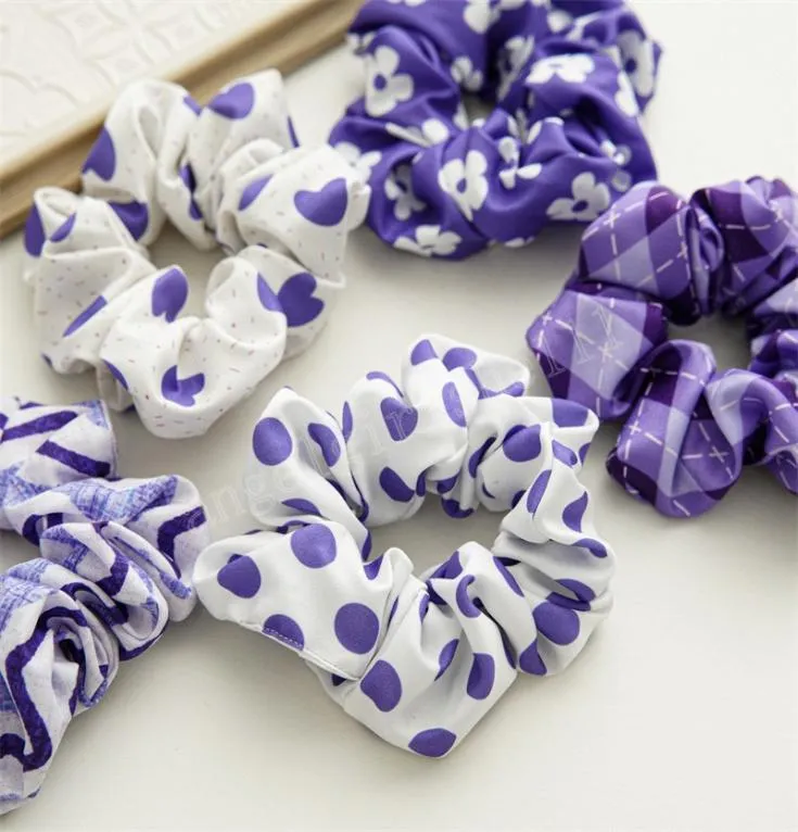 Spring Purple Series Trendy Handmade Elastic Rope Ribbon Hair Scrunchies Cotton Silk Ribbons Large Intestine Hair Circle3729374