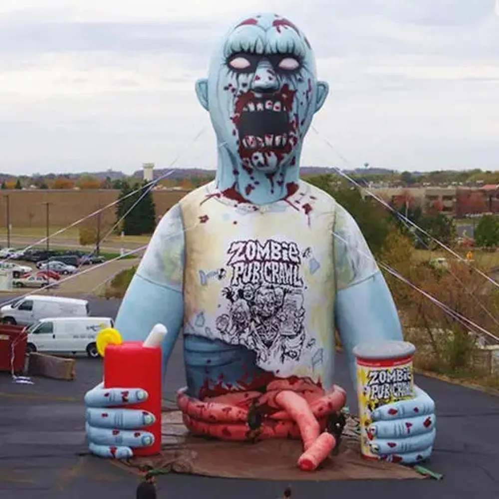 Al por mayor personalizado 8 mH Personajes ensangrentados al aire libre gigante inflable halloween zombie para los juguetes para el techo decoración publicitaria embrujada