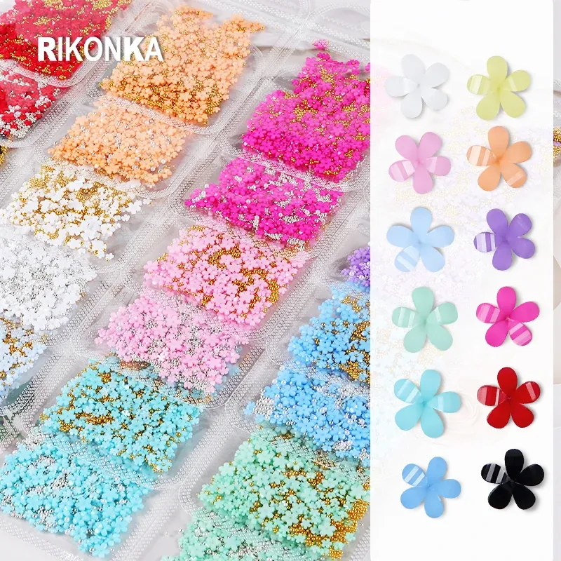 Verwijderaars 24 -stks/5G kleurrijke acrylbloemen kit voor nagelkunstdecoraties Mix stalen kralen Gem Rijn desërure MANICURE Zomernagels Accessoires