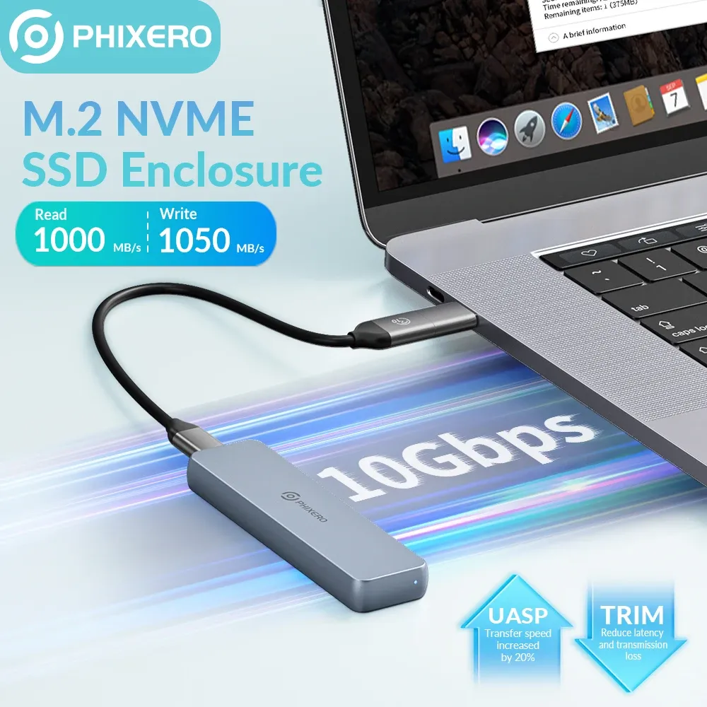 PADS PHIXERO M2 NVME SSD 2230外部HDケースSATA 3.0 HDディスクエンクロージャータイプ10GB 2242 2260 2280 B Mキーハードドライブストレージボックス