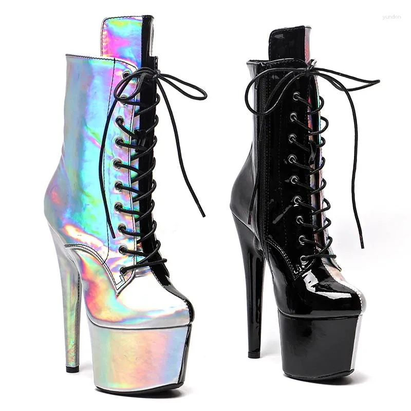 Dansschoenen Leecabe Holo Shiny PU Upper 17 cm/7inches Pole Dancing High Heel Platform Boots