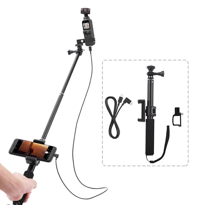 Gimbal Extension Pole Selfie Stick for DJI Pocket 2 Gimbal Camera Clip Clip Mount Cable لـ Typec iOS microusbors