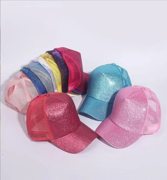 Glitter Ball Caps Snapback -pailletten Baseball Hat Shin Mesh Ponytail Ball Cap Outdoor Summer Sunscreen Hip Hop Hats 10 Colors LSK1642868802