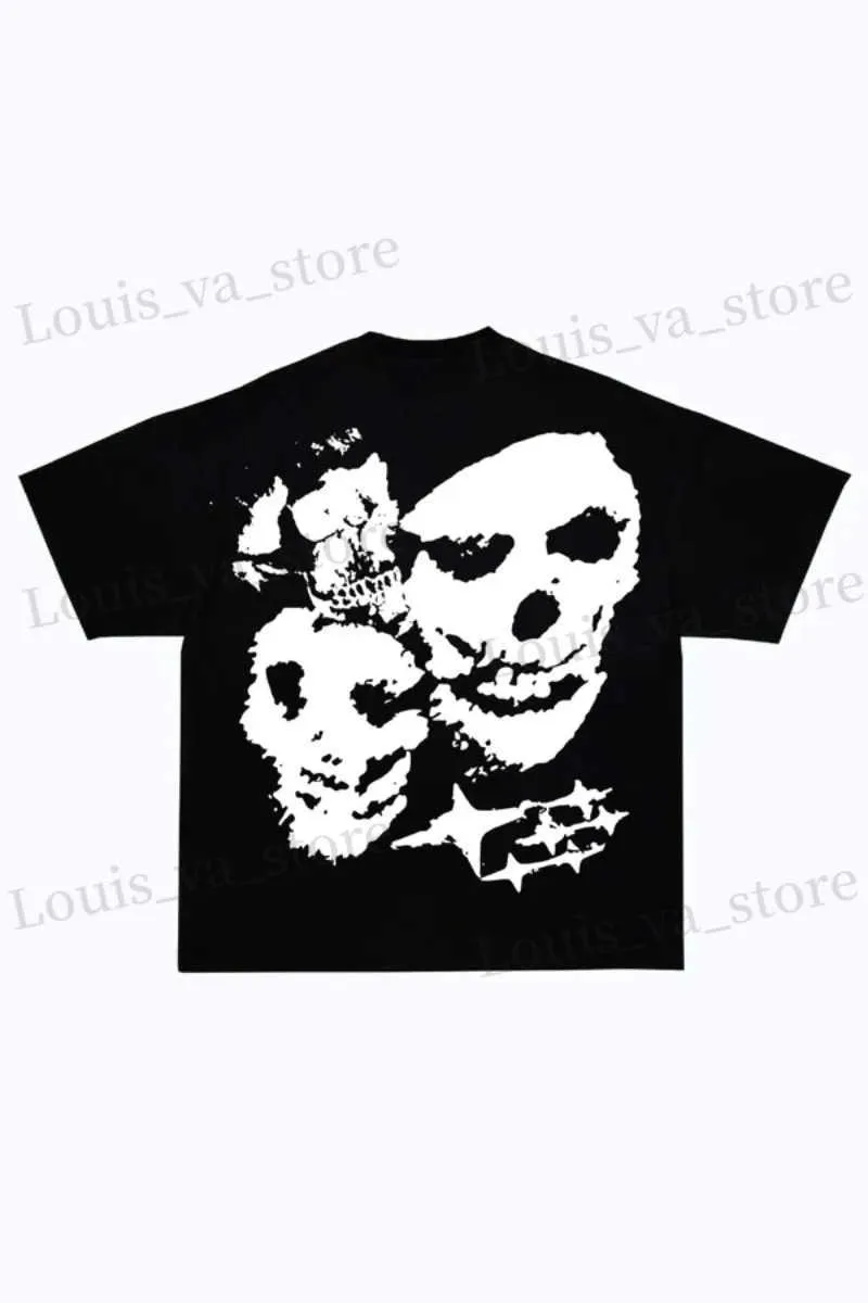 Men's T-Shirts Y2k top High strt skeleton face print short slve T-shirt 2023 summer new Harajuku fashion strt men loose T-shirt T240408