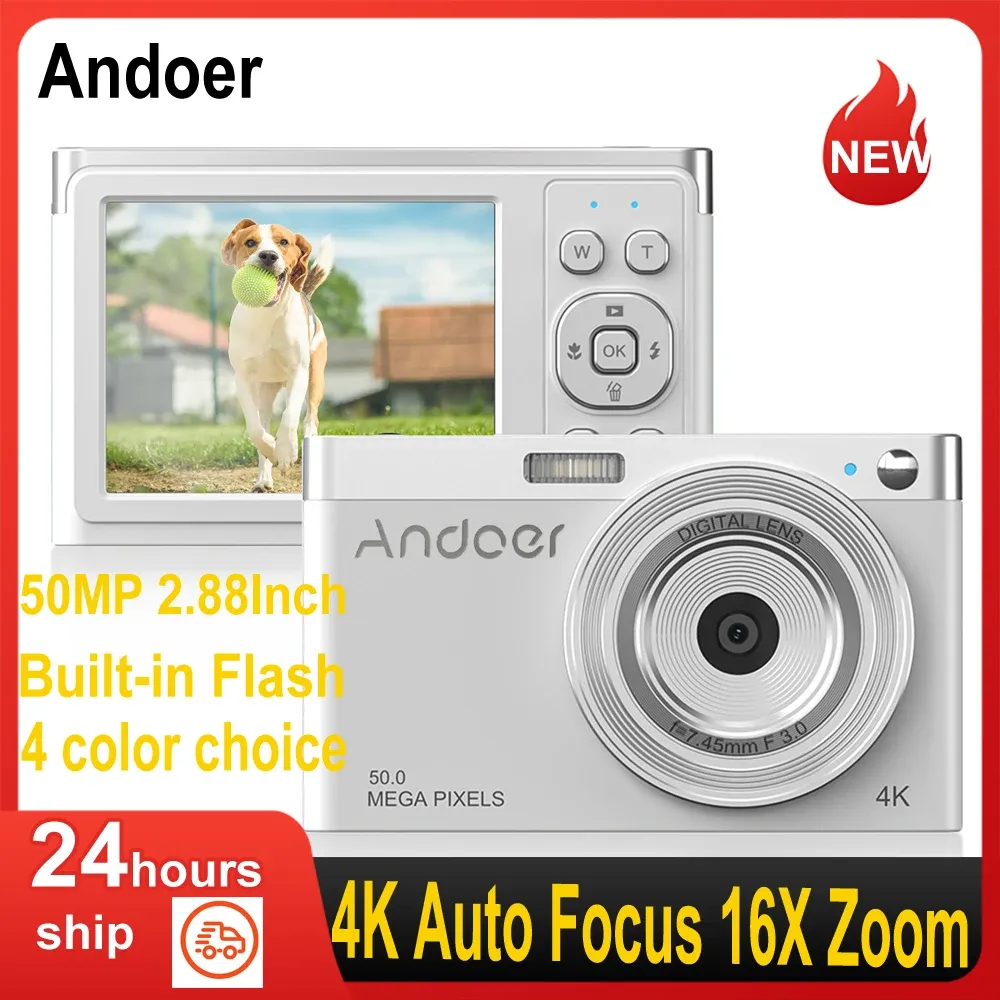 Väskor Andoer 4K Digital Camera Video Camcorder 50MP 2.88 tum IPS Screen Auto Focus 16x Zoom Buildin Flash med bärväska handledsrem