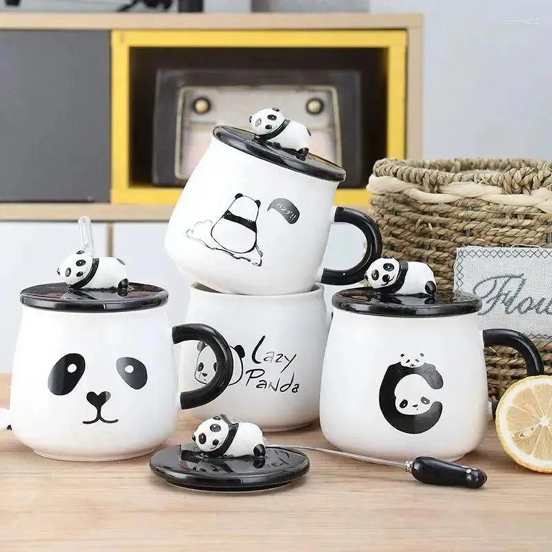 Mokken keramische mok met deksel cartoon panda patroon koffiekop melk huisdecor drinken drink drink keuken gebruiksvoorwerpen ambachten geschenken