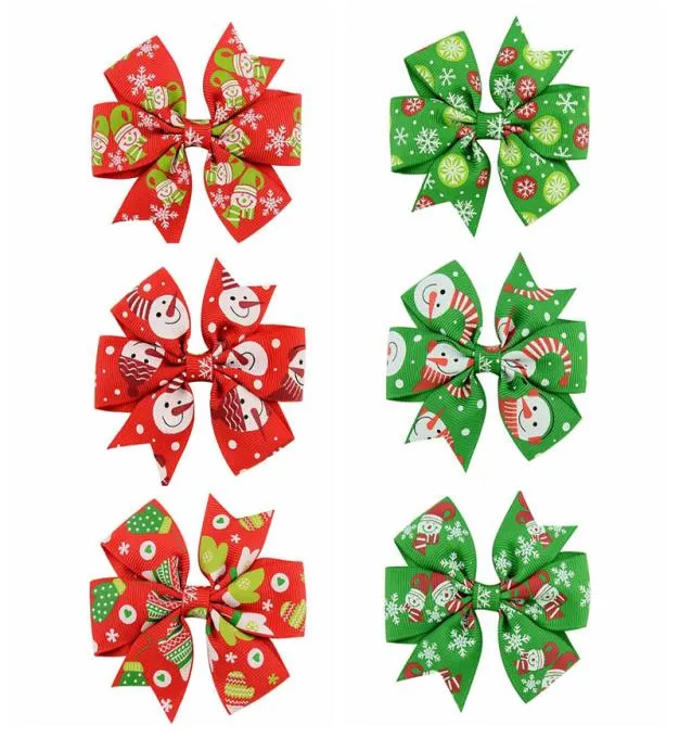 Baby Kids Bow Barrettes 6 Design Fish Tail laço impresso cinto de costela natal garotas de cabeceira de bebê