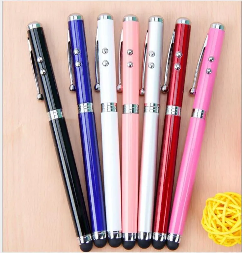 4 I 1 Laserpekare LED Torch Touch Screen Stylus Ball Pen för Universal Smart Phone Multifunction Writing Pens2510011