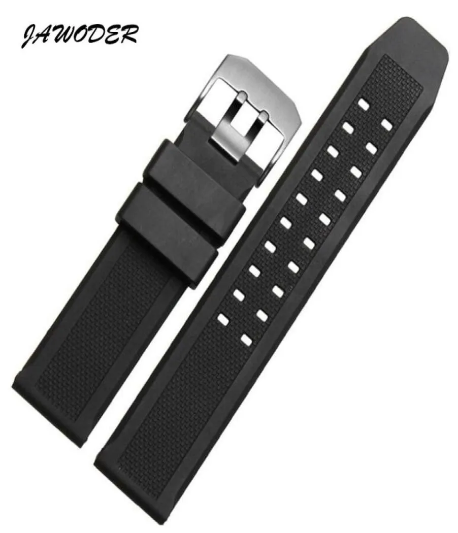 Jawoder WatchBand Soft Silicone Rubber Men Black 23 mm Sport Diving Watch Band Silver Black Metal Boucle pour Luminox Accessor1172133