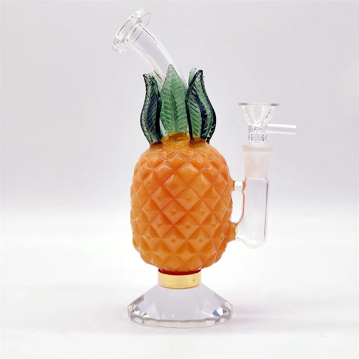 2024 Verre en verre multi-couleurs Base de forme de diamant Pinapple 8 pouces Bangs en verre jaune pipe à eau Bong Tobacco Fumer Tube de 14 mm Bol DAB Recycler Recycler Bubbler Pipes