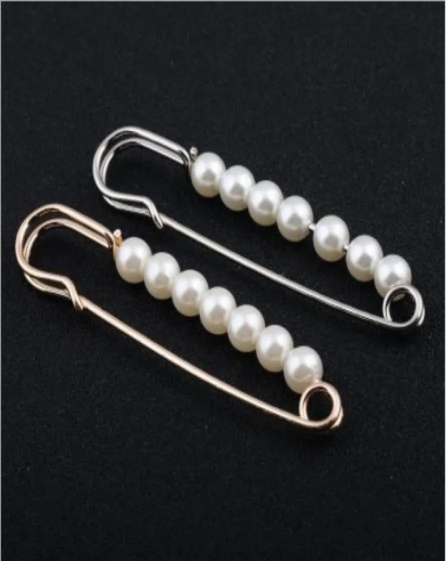 Pärlor Safety Pins Vintage Fashion Simulated Pearl Brosch Pin Jewelry Ornament för Scarf Coat Bag Plaggdekoration Tillbehör5608392